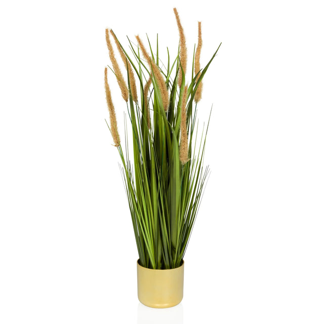 Kunstplant CORTADERIA I in beige en groen met goudkleurige pot van hjh OFFICE