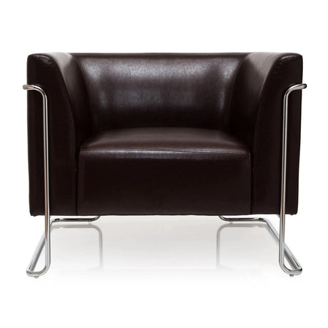 Bruine gestoffeerde fauteuil CURACAO met glad oppervlak en verchroomd metalen frame van hjh OFFICE