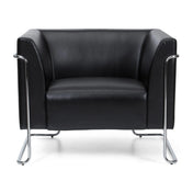 Zwarte Gestoffeerde fauteuil CURACAO met lederen bekleding en verchroomd metalen frame van hjh OFFICE
