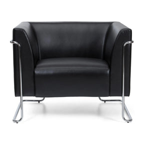 Zwarte Gestoffeerde fauteuil CURACAO met lederen bekleding en verchroomd metalen frame van hjh OFFICE