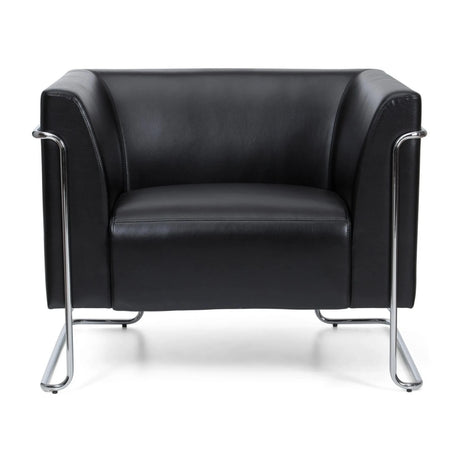 Zwarte Gestoffeerde fauteuil CURACAO met lederen bekleding en verchroomd metalen frame van hjh OFFICE