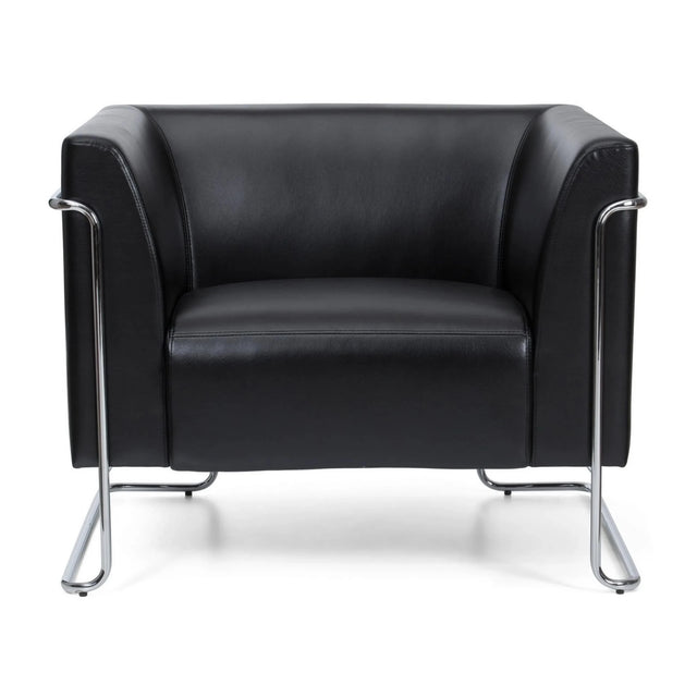 Zwarte Gestoffeerde fauteuil CURACAO met lederen bekleding en verchroomd metalen frame van hjh OFFICE