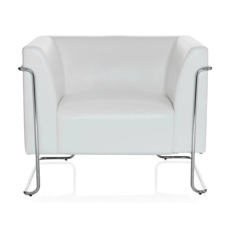 Witte gestoffeerde fauteuil CURACAO met glanzend chromen frame van hjh OFFICE