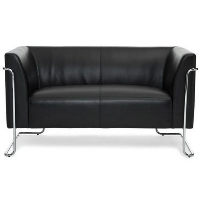 Zwarte lounge bank CURACAO als tweezitter met glanzend chromen frame van hjh OFFICE