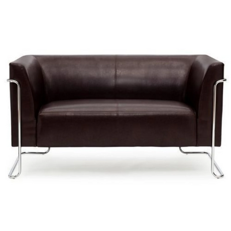 Bruine lounge bank CURACAO als tweezitter met glanzend chromen frame van hjh OFFICE