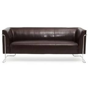 Bruine lounge bank CURACAO als driezitsbank met lederen bekleding en verchroomd frame van hjh OFFICE