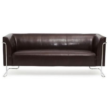 Bruine lounge bank CURACAO als driezitsbank met lederen bekleding en verchroomd frame van hjh OFFICE