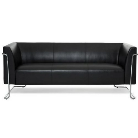 Zwarte lounge bank CURACAO als driezitter met glanzend metalen frame van hjh OFFICE