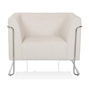 Witte Lounge stoel Curacao Cord met geribbelde stoffen bekleding en zilverkleurig metalen onderstel van hjh LIVING