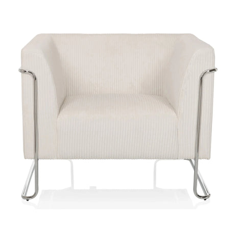 Witte Lounge stoel Curacao Cord met geribbelde stoffen bekleding en zilverkleurig metalen onderstel van hjh LIVING