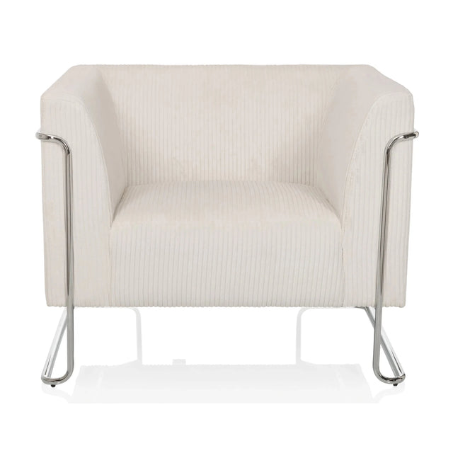 Witte Lounge stoel Curacao Cord met geribbelde stoffen bekleding en zilverkleurig metalen onderstel van hjh LIVING