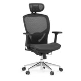 Zwarte High end bureaustoel VENUS ONE met netrug en vijfpoot met zwenkwielen van hjh OFFICE – 360-gradenweergave (schuin vooraanzicht 30°)