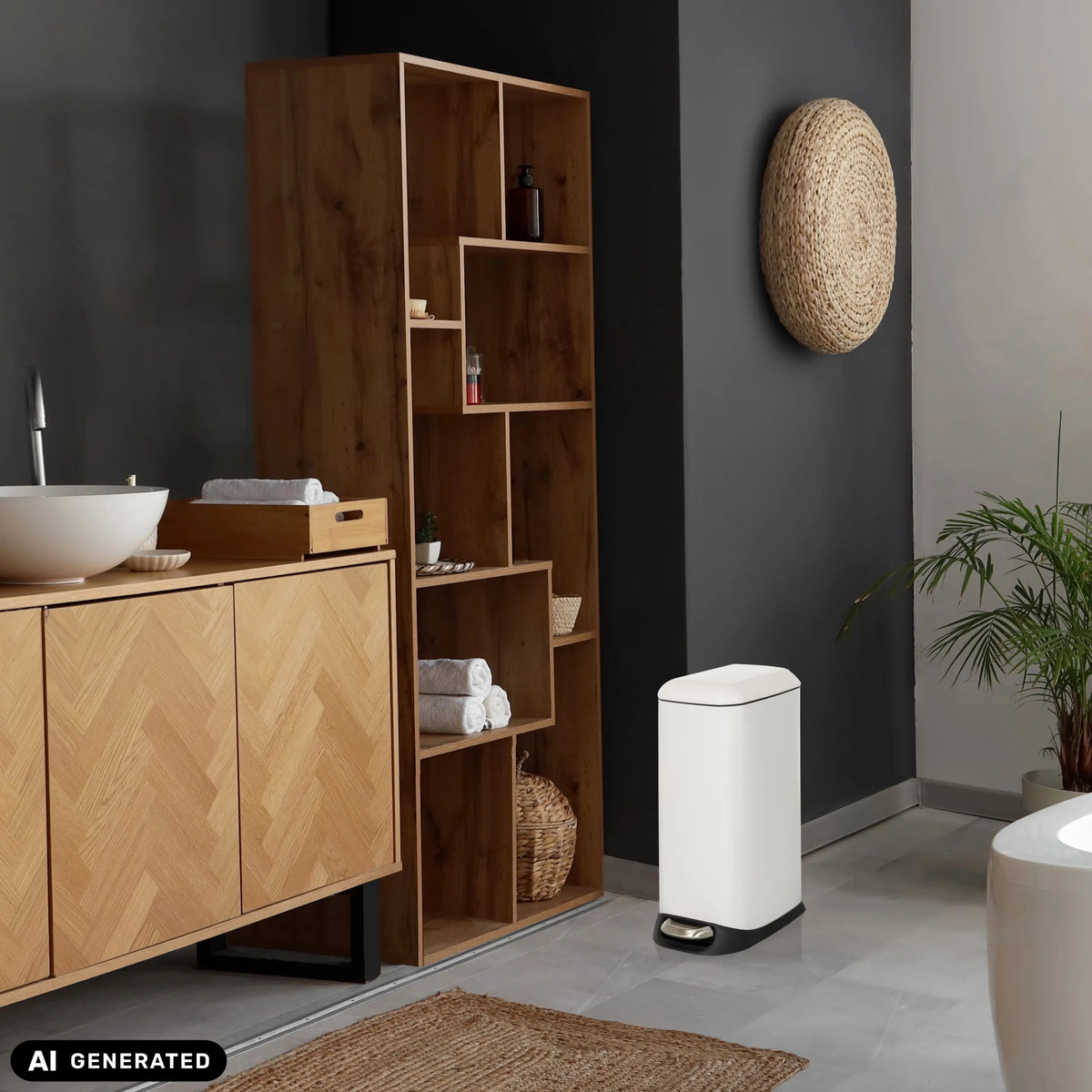 Witte CLEAN SLIM prullenbak met een inhoud van 20 liter van hjh OFFICE (AI-gegenereerde afbeelding)