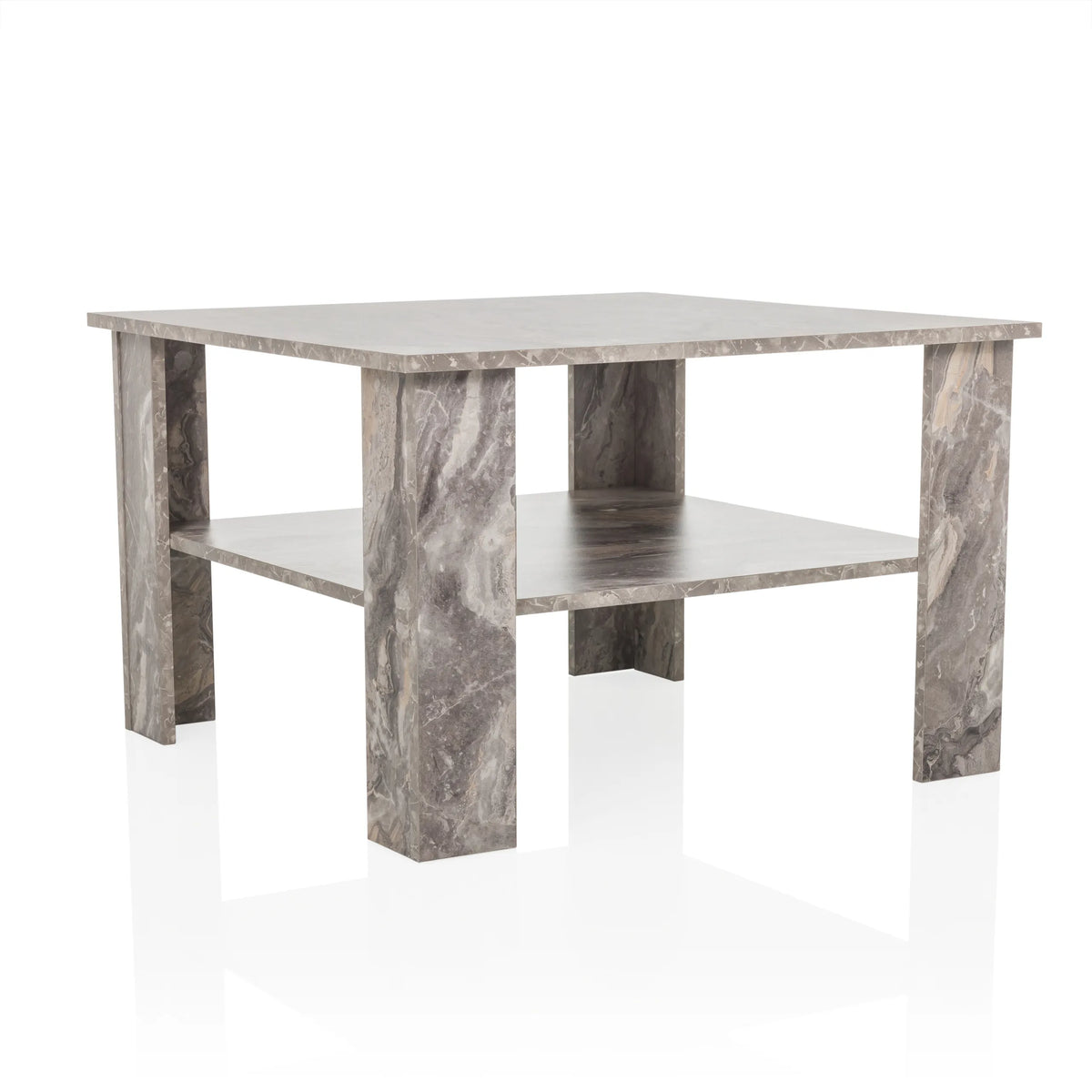 Grijze Salontafel BISMO met een aflegplateau in marmerlook van hjh LIVING – 360-gradenweergave (vooraanzicht 15°)