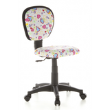 Kinder bureaustoel KIDDY TOP met kleurrijk hart- en bloemenpatroon en vijfpoot met zwenkwielen van hjh OFFICE – 360-gradenweergave (schuin vooraanzicht 40°)