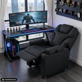 Zwarte Game Sport RX loungestoel met uitgeschoven voetensteun voor een gamingtafel van hjh OFFICE (AI-gegenereerde afbeelding)