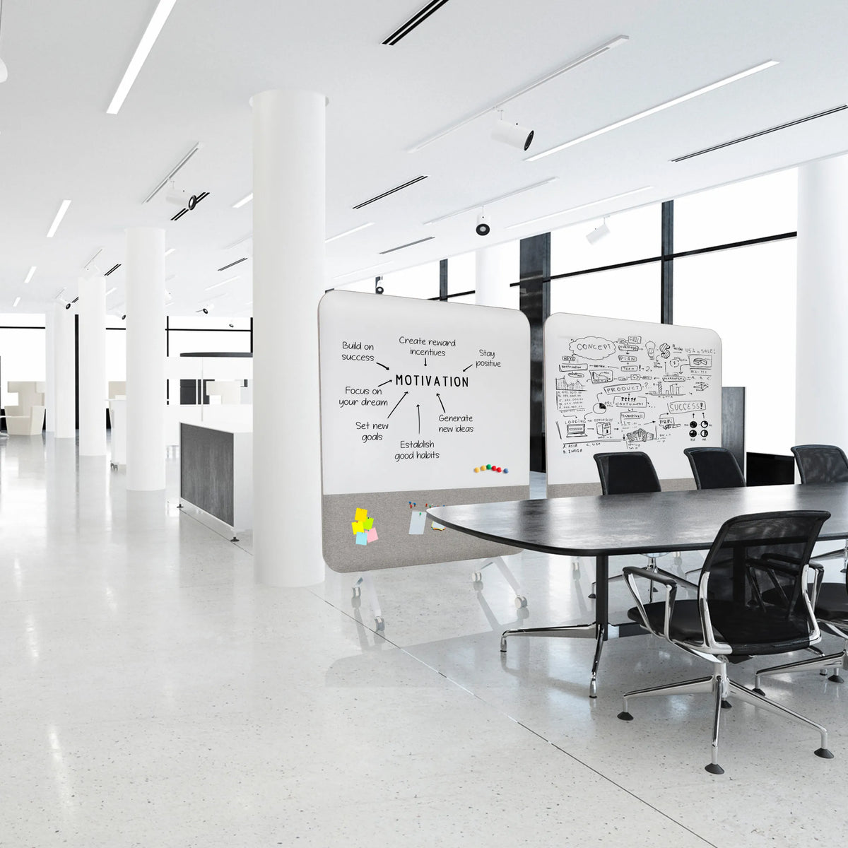 Grijs Whiteboard VISION BOARD op wielen in een modern kantoor van hjh OFFICE