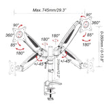 Technische tekening van de Monitorsteun VM-MG2S met een maximale breedte van 745 mm van hjh OFFICE