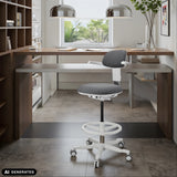 Werkstoel TOP WORK 40 W in donkergrijs met wit kruisvoet en voetring van hjh OFFICE (AI-gegenereerde afbeelding)