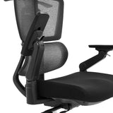 Verstelbare armleuning van de Ergo U2 Flex3 professionele bureaustoel met netrugleuning en zwarte stoffen bekleding van hjh OFFICE