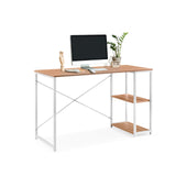 Bureau Easy Up2 in wit en eiken met twee geïntegreerde opbergvakken en wit metalen frame van hjh LIVING