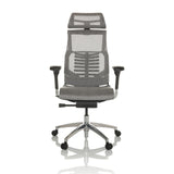 Lichtgrijze High end bureaustoel POFIT GEN2 met netrug en vijfpoot met zwenkwielen van hjh OFFICE – 360-gradenweergave (vooraanzicht 0°)