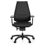 Zwarte High end bureaustoel GENIDIA BLACK van leder met armleuningen en vijfstervoet met wielen van hjh OFFICE – 360-gradenweergave (vooraanzicht 0°)