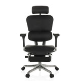 Zwarte Luxe directiestoel ERGOHUMAN PLUS LEGPRO GEN2 van leder met voetensteun en vijfpoot met wieltjes van hjh OFFICE – 360-gradenweergave (vooraanzicht 0°)