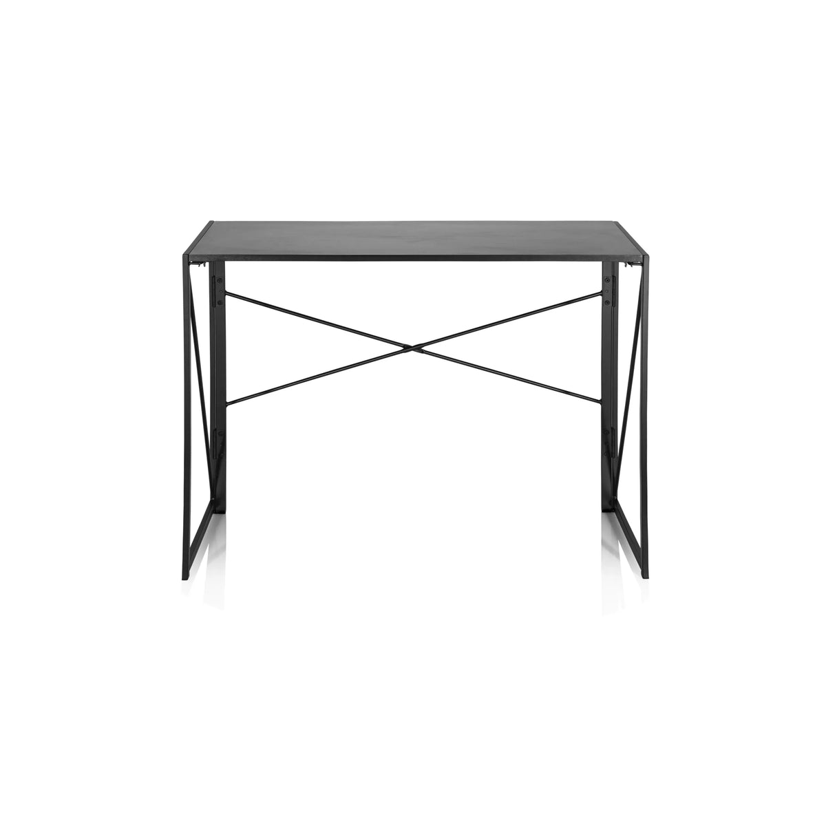 Zwart inklapbaar bureau EASY UP MULTI met een X-steun voor stabiliteit van hjh OFFICE – 360-gradenweergave (vooraanzicht 0°)