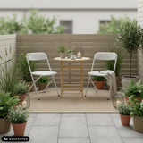 Twee witte TUDELA XXL PRO W outdoor stoelen aan een ronde houten tafel op een terras van hjh OFFICE (AI-gegenereerde afbeelding)