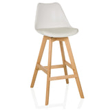 Witte Barkruk SCANDI HIGH met houten frame en voetsteun van hjh LIVING – 360-gradenweergave (vooraanzicht 15°)