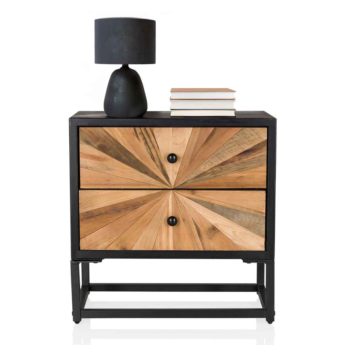 Dressoir SANTJAGO BLACK SUN S met twee laden in houtoptiek en zwart metalen frame van hjh LIVING