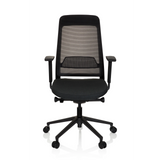 Zwarte Professionele bureaustoel CHIARO T1 BLACK met netrugleuning en vijfpoot met wielen van hjh OFFICE – 360-gradenweergave (vooraanzicht 0°)