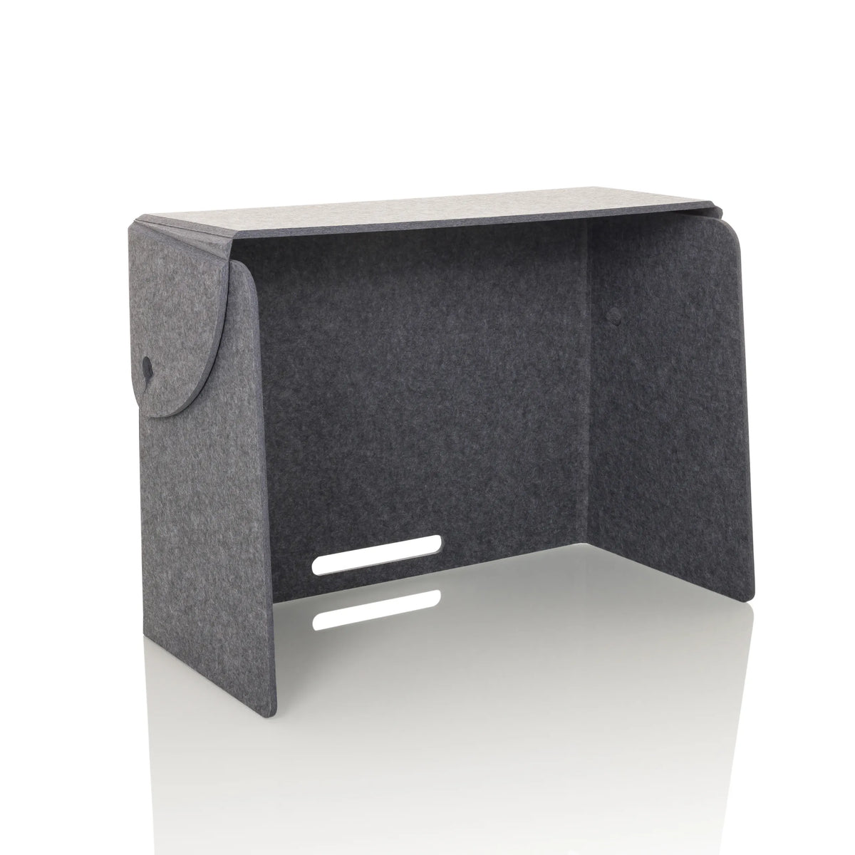 Grijze tafelverdeler FLEXMIUT FOLD met twee horizontale kabeluitlaten van hjh OFFICE – 360-gradenweergave (schuin vooraanzicht 30°)