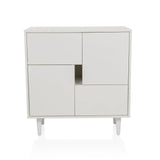 Witte Commode LYKKJA met asymmetrische frontverdeling en vier poten van hjh LIVING – 360-gradenweergave (vooraanzicht 0°)
