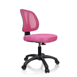 Roze Kinder bureaustoel KID YU 200 met netrugleuning en zwart vijfpootkruis met wieltjes van hjh OFFICE – 360-gradenweergave (schuin vooraanzicht 60°)