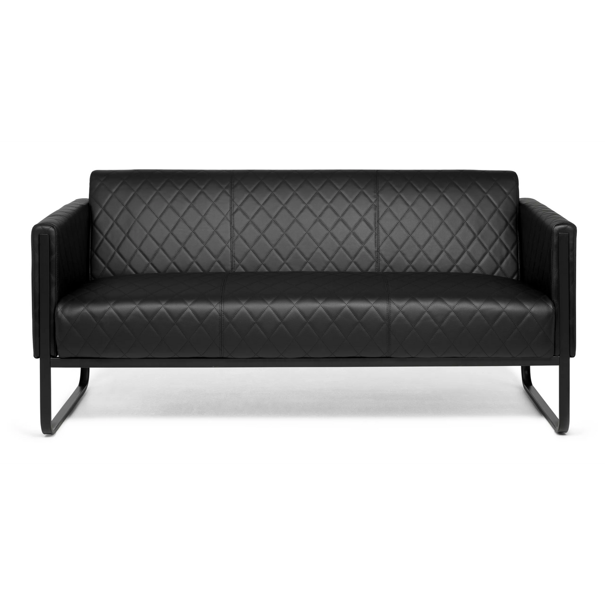 Zwarte lounge bank ARUBA BLACK met ruitstiksel en metalen frame van hjh OFFICE – 360-gradenweergave (vooraanzicht 0°)