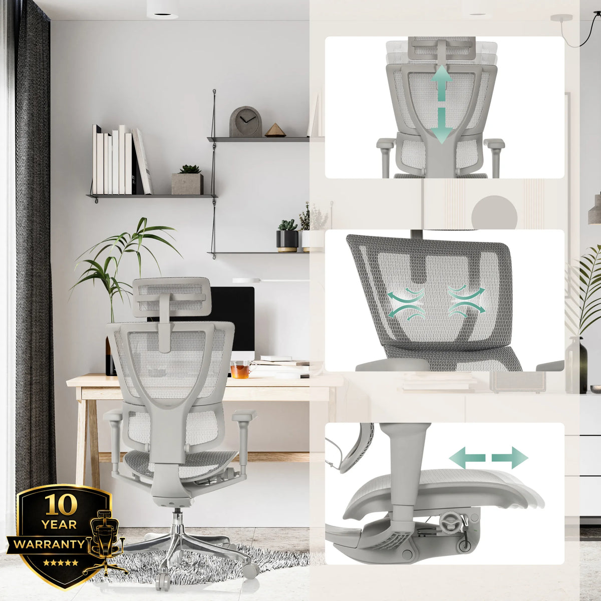 Luxe directiestoel ERGOHUMAN SLIM ULTRA G GEN2 in grijs met verstelbare lendensteun en zitting van hjh OFFICE