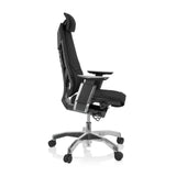 Zwarte High end bureaustoel GENIDIA PRO met stoffen bekleding en vijfpoot met wieltjes van hjh OFFICE – 360-gradenweergave (zijaanzicht 80°)