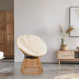 Outdoor stoel WEAVORA in beige met gevlochten frame en zacht, rond zitkussen van hjh LIVING