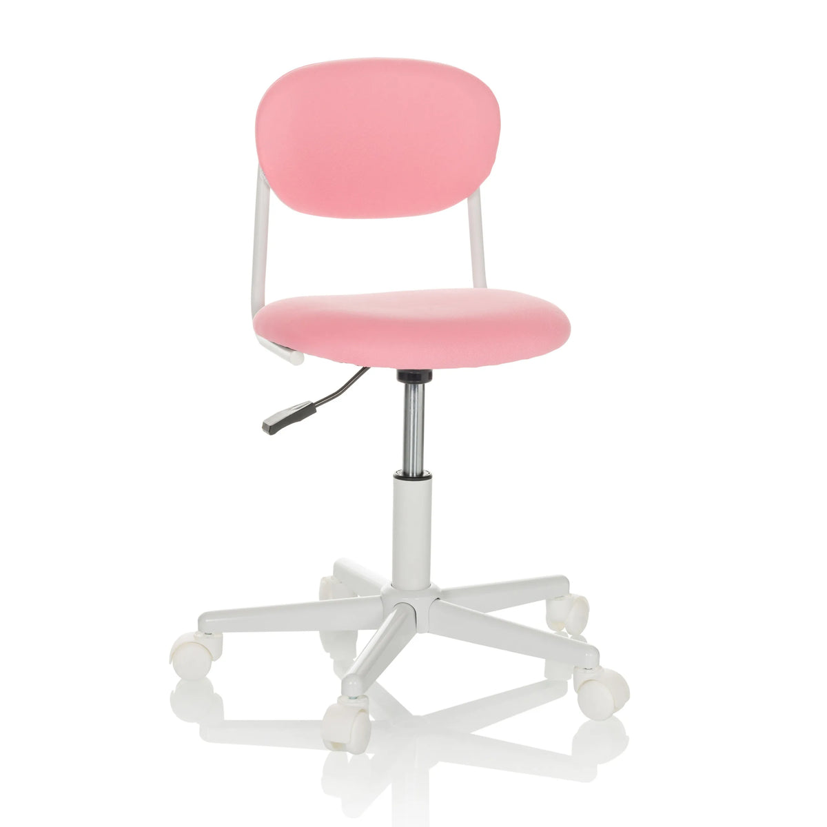Roze Kinder bureaustoel KIDDY BASE I met voetkruis en vijf zwenkwielen van hjh OFFICE – 360-gradenweergave (vooraanzicht 15°)