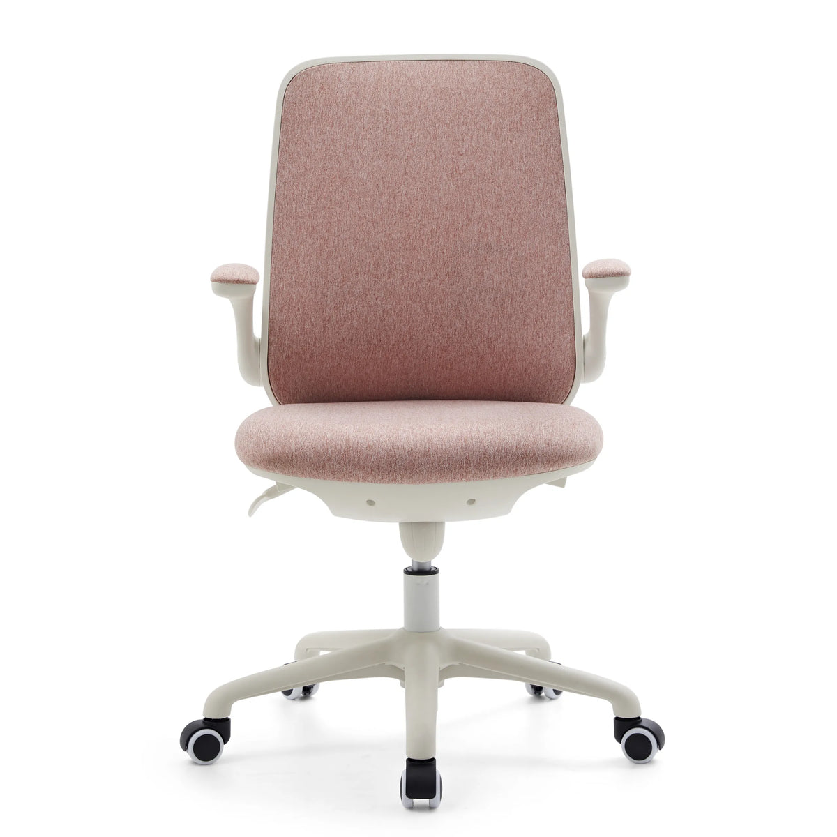 Roze Kinder bureaustoel Swivelo met armleuningen en wit onderstel met vijf wieltjes van hjh OFFICE – 360-gradenweergave (vooraanzicht 0°)