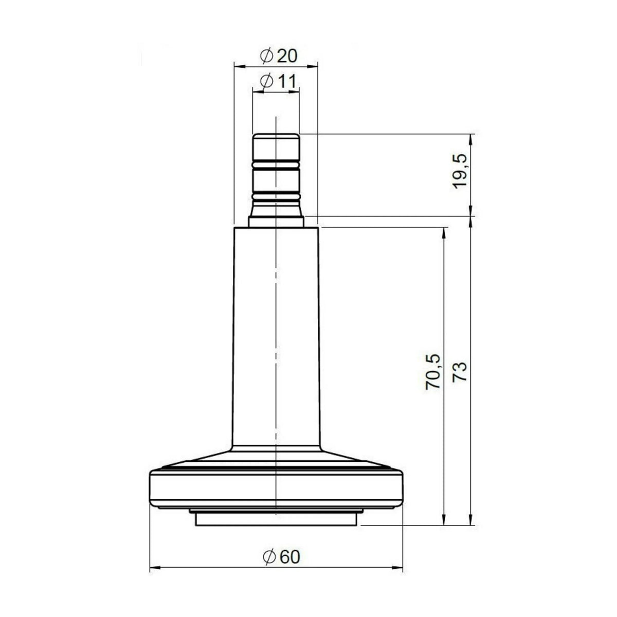 Technische tekening van de Vloerdoppen STATO-M met een diameter van 60 mm van hjh OFFICE