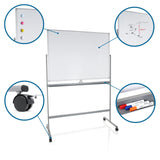 Whiteboard MULTIBOARD I in wit-zilver met zwenkwielen, magnetische markers en aflegbakje van hjh OFFICE