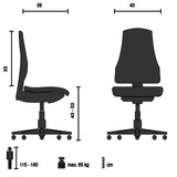 Technische tekening van de Kinder bureaustoel KID QB met een breedte van 40 cm van hjh OFFICE