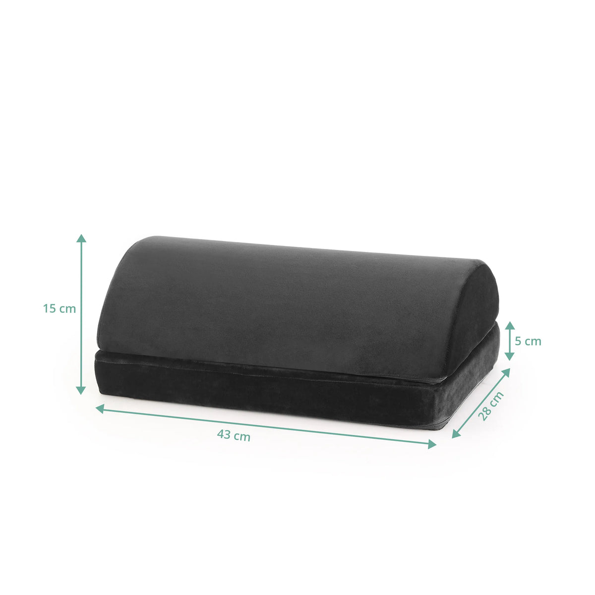Maataanzicht van de Voetensteun Podi Velvet 1 in zwart met 43 × 28 cm van hjh OFFICE