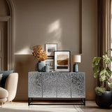 Zilverkleurige commode METALLIO met gestructureerde fronten en een zwart onderstel van hjh LIVING