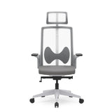 Grijze Professionele bureaustoel ARCEO W met netrug, hoofdsteun en vijfstervoet met zwenkwielen van hjh OFFICE – 360-gradenweergave (vooraanzicht 0°)