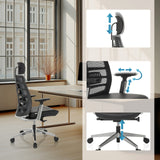 Verstellbare Kopfstütze, Armlehnen und Sitzhöhe des High-End-Bürostuhls SPINIO ELITE L von hjh OFFICE