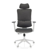 Grijze Thuisgebruik bureaustoel ERGOMY WF met stoffen bekleding, wit frame en vijfpoot met zwenkwielen van MyBuero – 360-gradenweergave (vooraanzicht 0°)